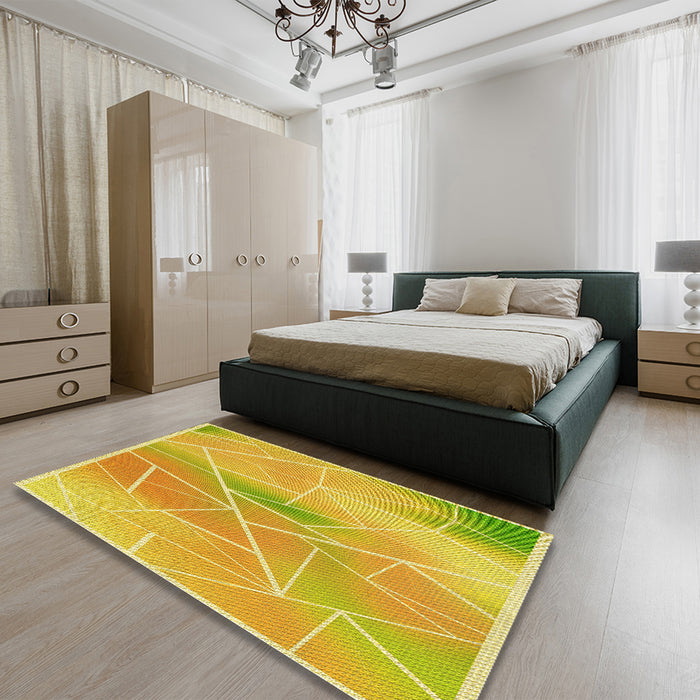Patterned Yellow Rug in a Bedroom, pat482yw