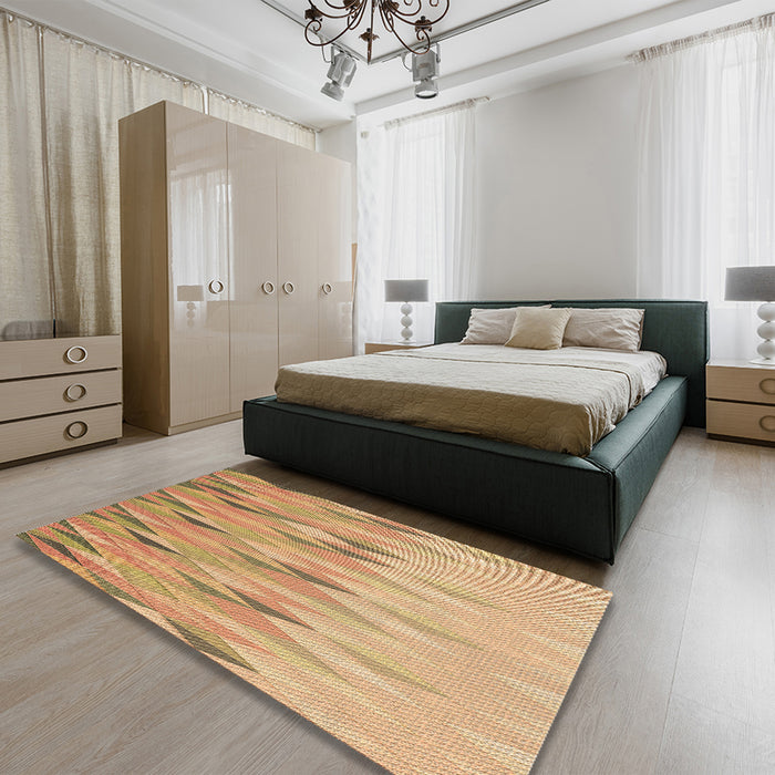 Patterned Yellow Orange Rug in a Bedroom, pat483brn