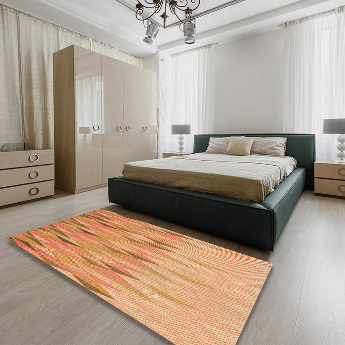 Round Machine Washable Transitional Yellow Orange Rug in a Office, wshpat483org