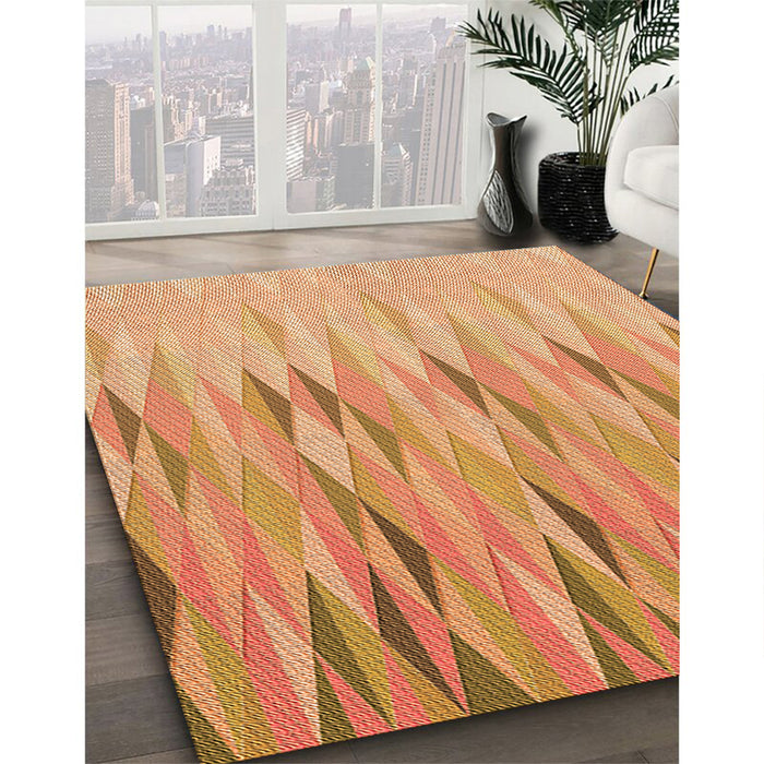 Patterned Yellow Orange Rug in Family Room, pat483org