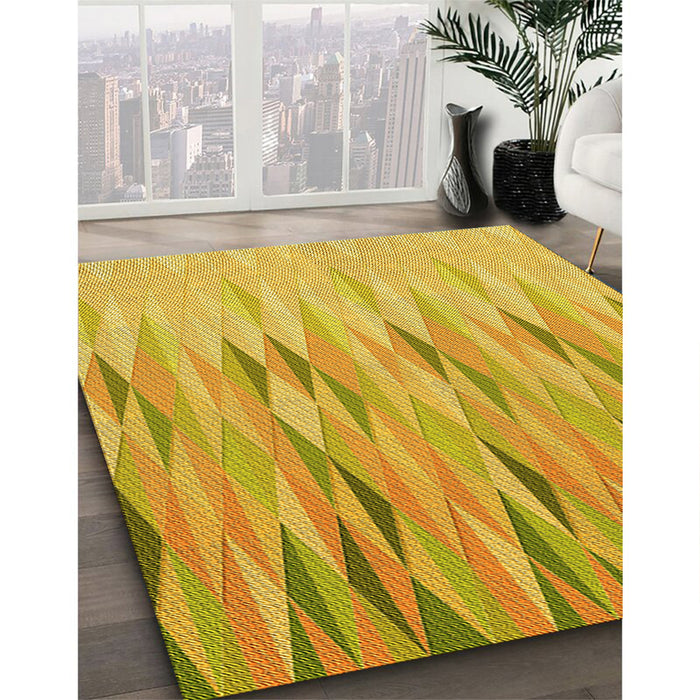 Patterned Gold Yellow Rug in Family Room, pat483yw