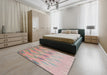 Patterned Rust Pink Modern Rug in a Bedroom, pat483