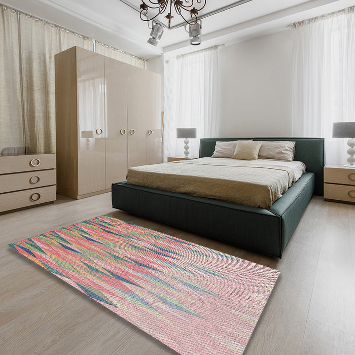 Patterned Rust Pink Modern Rug in a Bedroom, pat483