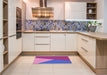 Patterned Medium Slate Blue Rug in a Kitchen, pat484pur