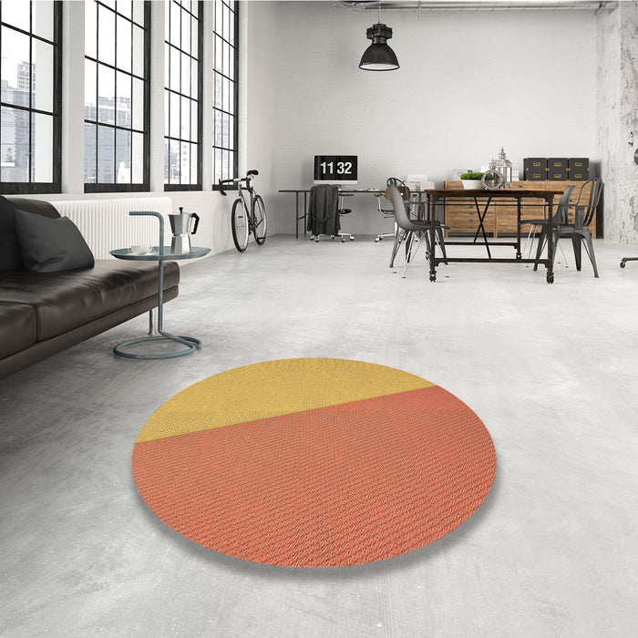 Round Patterned Orange Red Orange Rug in a Office, pat485brn