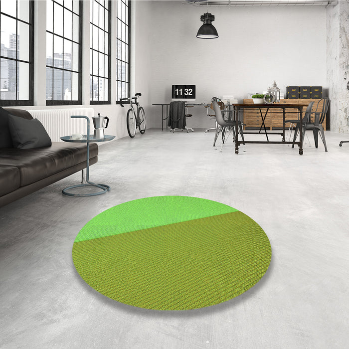 Round Patterned Bright Green Rug in a Office, pat485grn