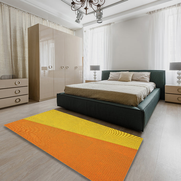Patterned Neon Orange Rug in a Bedroom, pat485yw