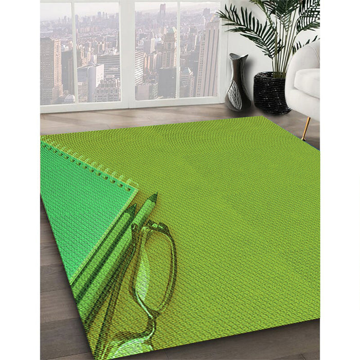Patterned Green Rug in Family Room, pat486grn