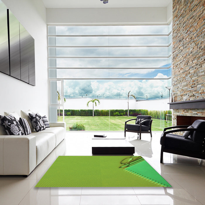 Square Patterned Green Rug in a Living Room, pat486grn