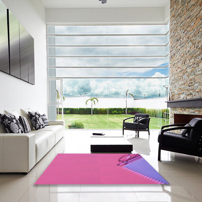 Square Patterned Deep Pink Rug in a Living Room, pat486pur