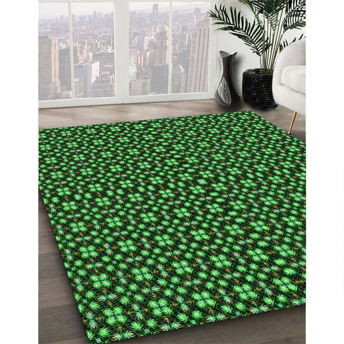 Machine Washable Transitional Dark Forest Green Rug in a Family Room, wshpat487grn