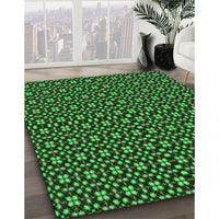 Patterned Dark Forest Green Rug, pat487grn