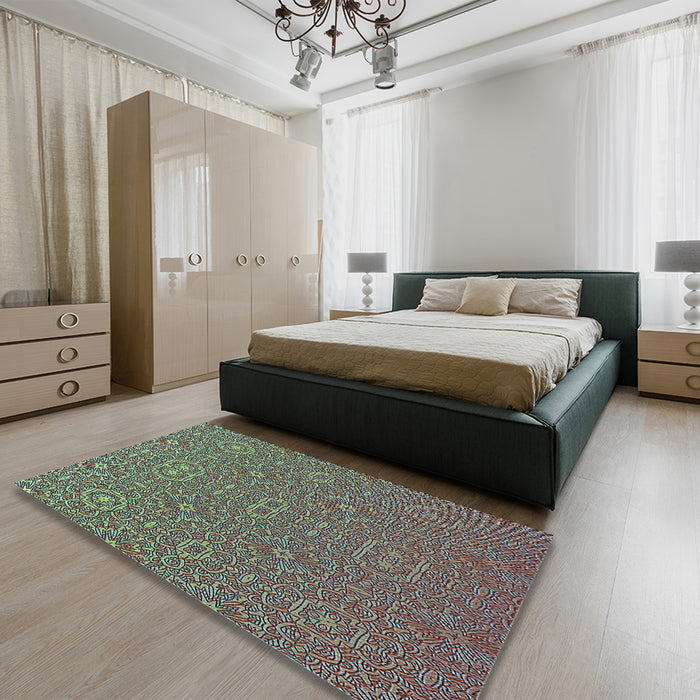 Patterned Dark Brown Rug in a Bedroom, pat489lblu