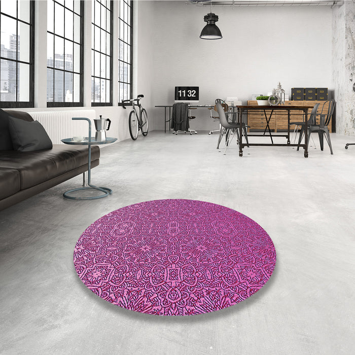 Round Patterned Medium Violet Red Pink Rug in a Office, pat489pur