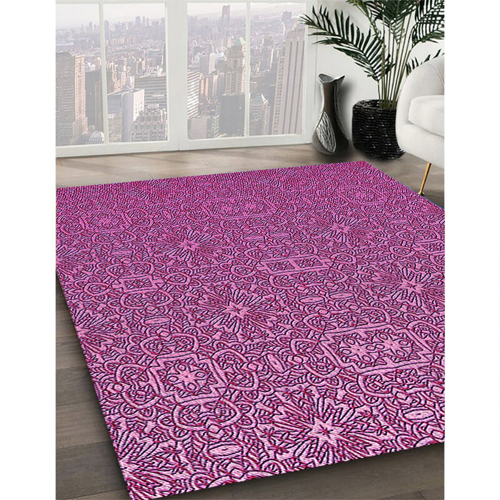 Patterned Medium Violet Red Pink Rug in Family Room, pat489pur