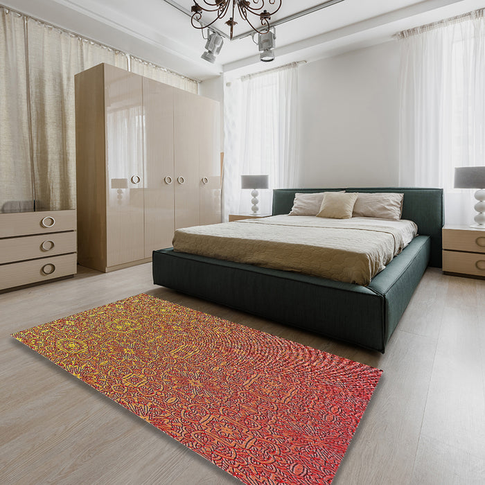 Patterned Sand Brown Novelty Rug in a Bedroom, pat489