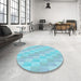 Patterned Blue Turquoise Green Rug in a Kitchen, pat49lblu