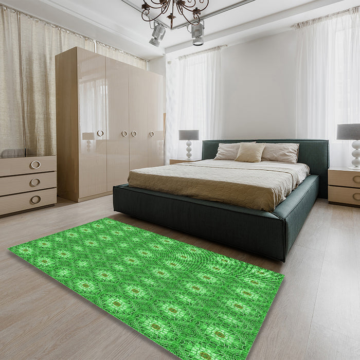 Patterned Neon Green Rug in a Bedroom, pat490grn