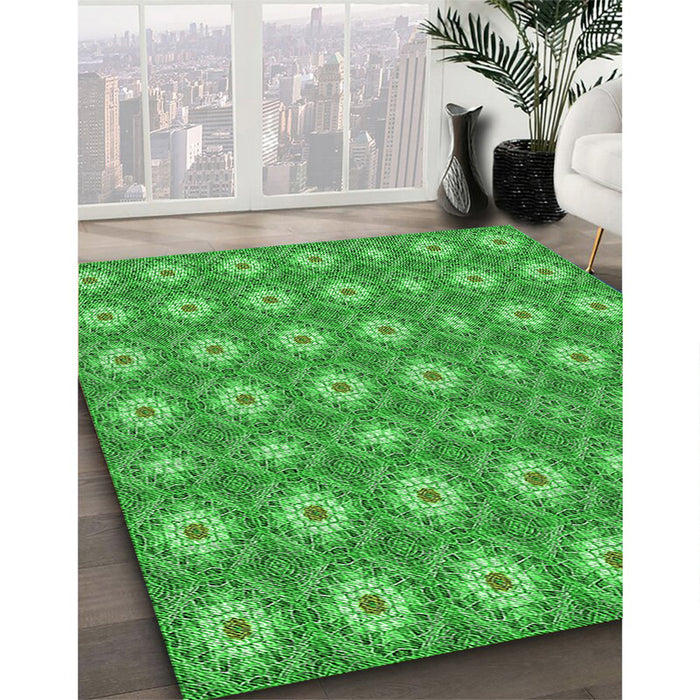 Patterned Neon Green Rug in Family Room, pat490grn
