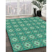 Patterned Turquoise Green Rug in Family Room, pat490lblu