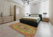 Patterned Yellow Rug in a Bedroom, pat491brn