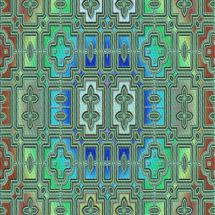 Machine Washable Transitional Green Rug, wshpat491lblu