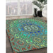 Patterned Green Rug in Family Room, pat491lblu