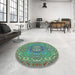 Round Patterned Green Rug in a Office, pat491lblu