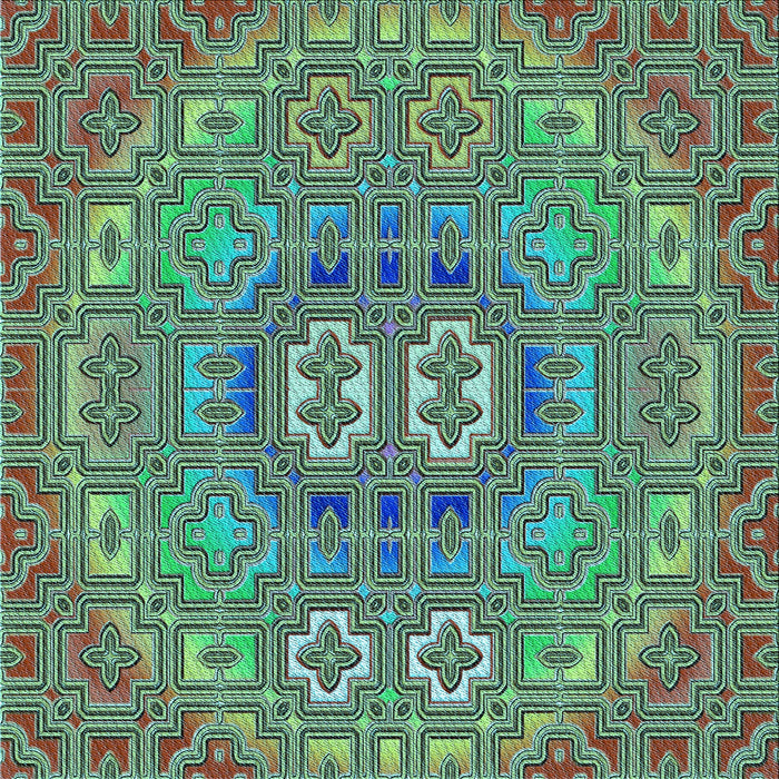 Round Patterned Green Rug, pat491lblu