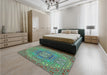 Patterned Green Rug in a Bedroom, pat491lblu