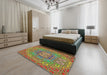 Patterned Avocado Green Modern Rug in a Bedroom, pat491