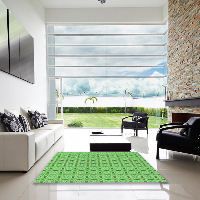 Square Patterned Emerald Green Rug in a Living Room, pat492grn