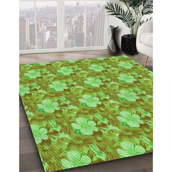 Patterned Emerald Green Rug in Family Room, pat493grn