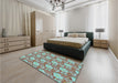 Patterned Blue Green Rug in a Bedroom, pat493lblu