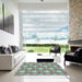 Square Patterned Blue Green Rug in a Living Room, pat493lblu