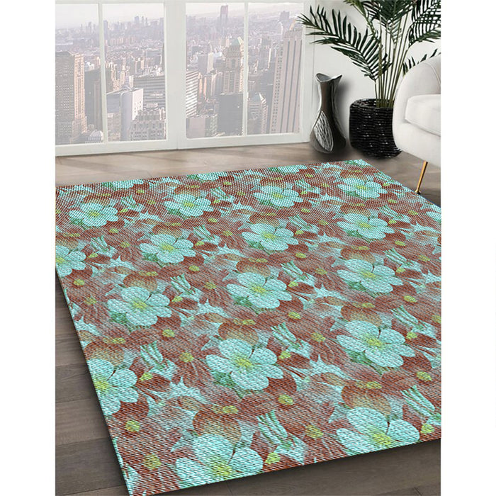 Patterned Blue Green Rug in Family Room, pat493lblu
