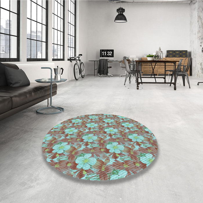 Round Patterned Blue Green Rug in a Office, pat493lblu