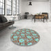 Round Patterned Blue Green Rug in a Office, pat493lblu
