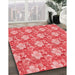 Patterned Red Rug in Family Room, pat493rd