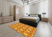 Patterned Orange Red Orange Rug in a Bedroom, pat493yw
