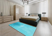 Patterned Bright Cyan Blue Rug in a Bedroom, pat494lblu