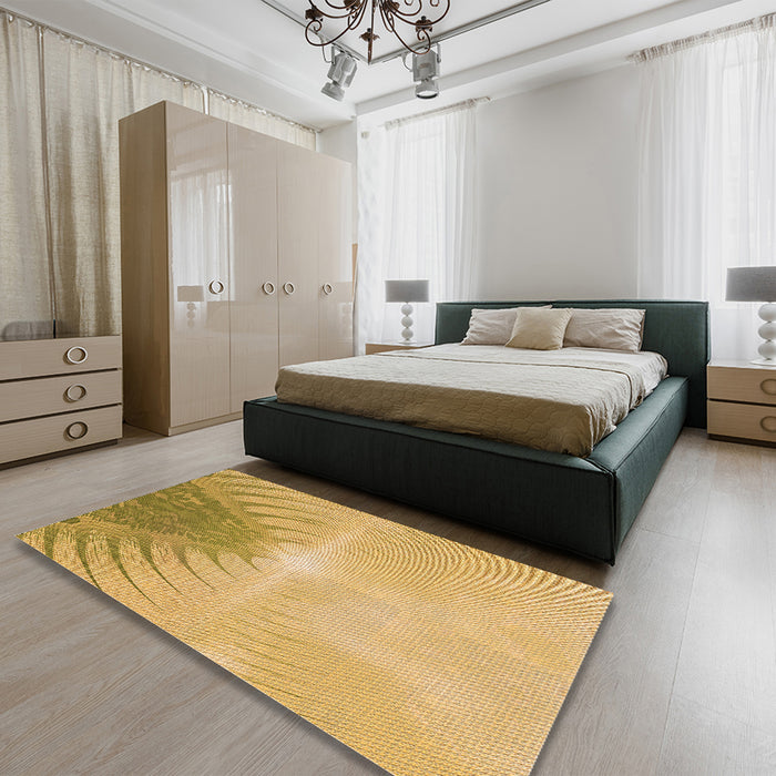 Patterned Saffron Yellow Rug in a Bedroom, pat494org