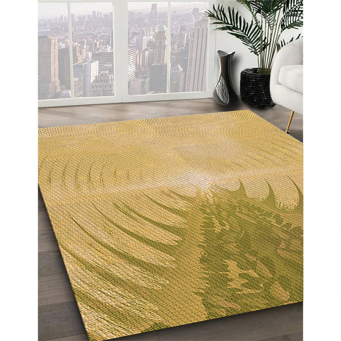 Patterned Saffron Yellow Rug in Family Room, pat494org
