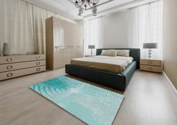 Patterned Deep-Sea Green Novelty Rug in a Bedroom, pat494