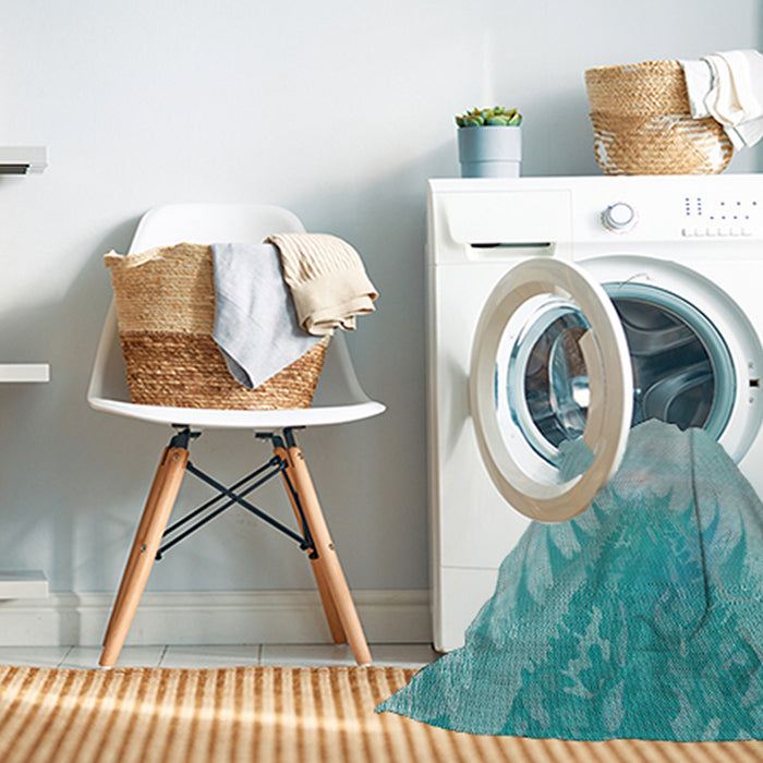 Machine Washable Transitional Deep-Sea Green Rug in a Washing Machine, wshpat494