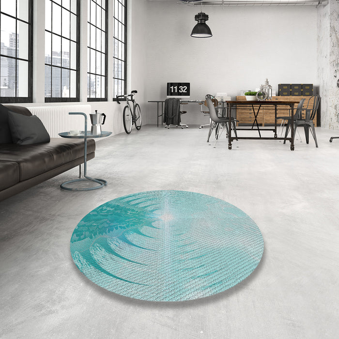 Round Patterned Deep-Sea Green Novelty Rug in a Office, pat494