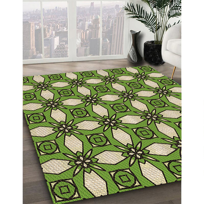 Patterned Army Green Rug in Family Room, pat495brn
