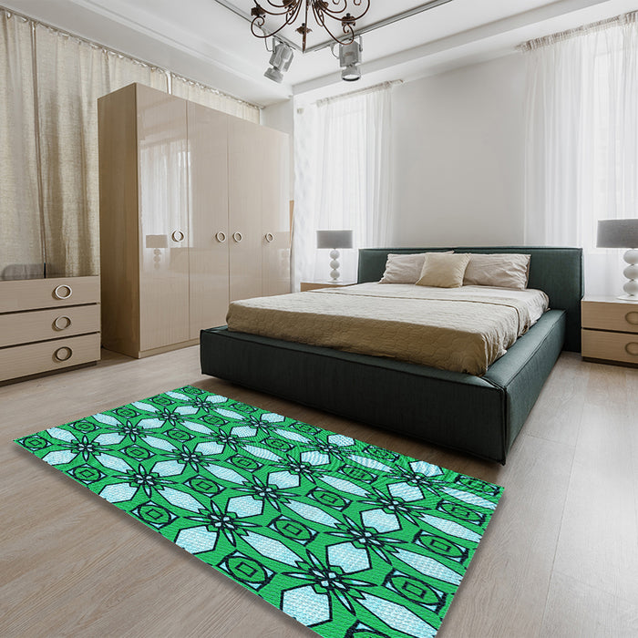 Patterned Lime Mint Green Rug in a Bedroom, pat495lblu