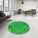 Round Patterned Lime Green Rug in a Office, pat497grn