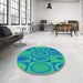 Round Patterned Blue Rug in a Office, pat497lblu